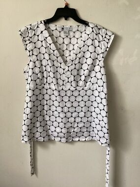 Carole Little Black and White Polka Dot V-Neck Blouse